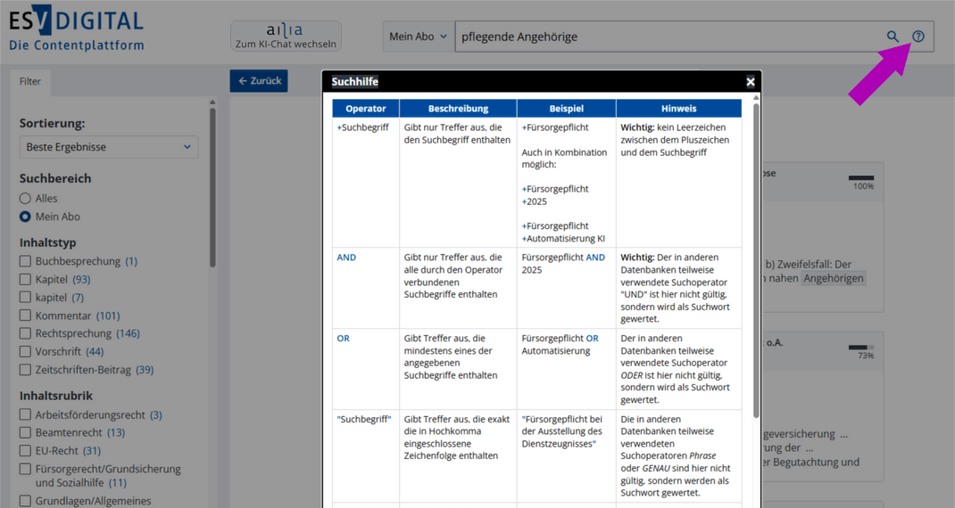 Screenshot von ESV-Digital