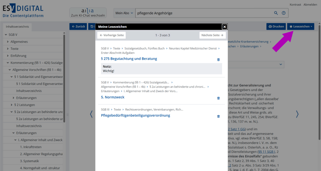Screenshot von ESV-Digital